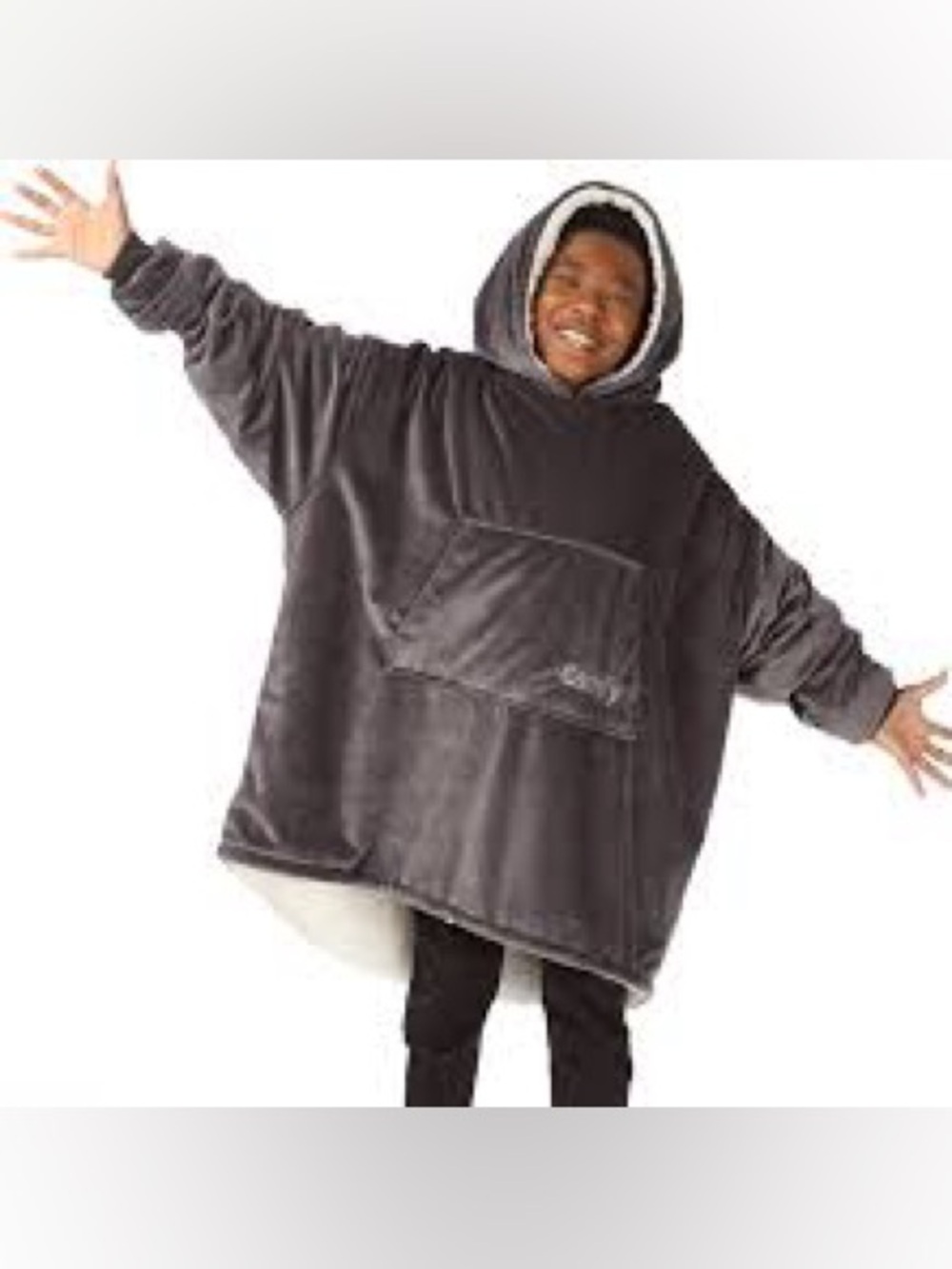 Comfy Kids Plush Sherpa-Lined Hoodie - Dark Grey